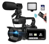 FJLKGDSP Caméscope Vintage Full 6K UHD 60 FPS for Diffusion en Direct Vlog 18X 64 MP Caméra vidéo AF Enregistreur numérique Écran Rotatif 4 Pouces(with MIC Light)