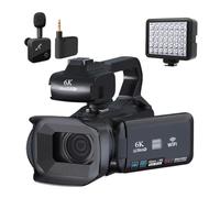 FJLKGDSP Caméscope Vintage Full 6K UHD 60 FPS for Diffusion en Direct Vlog 18X 64 MP Caméra vidéo AF Enregistreur numérique Écran Rotatif 4 Pouces(Wireless MIC Light)