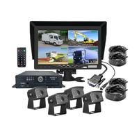 FJLKGDSP Moniteur avec écran VGA de 7 Pouces, système MDVR Mobile, 4X AHD 1080P, caméras Vue Avant et arrière, 12-36v, for Camion, Bus, Van, remorque(128G)
