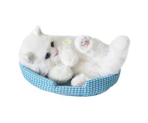 FJMQHU en Peluche Interactif en Forme de Endormi, avec Miaulement Simulé et Synthétique, Idéal pour La Chambre d'enfant, Le Salon, Le, Chat Blanc