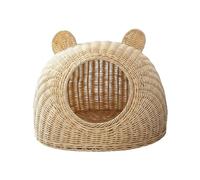 FJMQHU Nid pour Chat Lavable Lit Tressé Nid Semi-Ouvert Entretien Pratique Bonne Ventilation Base Renforcée Convient Chat en Salon Balcon Appartement, Beige, Petit
