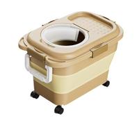 FJMQHU Récipient de Stockage Conteneur à Aliment Sec pour Chien et Chat Bin Étanche en PP Pliable Fenêtre Transparente roulettes Mobilité Pratique Utilisable, Kaki