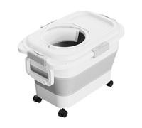 FJMQHU Récipient de Stockage Conteneur à Aliment Sec pour Chien et Chat Bin Étanche en PP Pliable Fenêtre Transparente roulettes Mobilité Pratique Utilisable, Blanc
