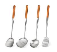 FJNATINH Ensemble de 4 spatules pour wok, louche, cuillère ajourée et spatule, 43,2 cm, en acier inoxydable 304