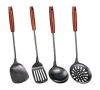 FJNATINH Ensemble de spatules et louche pour wok de 43,2 cm, cuillère écumoire, ensemble d'ustensiles de cuisine en acier inoxydable 304, 4 pièces, ustensiles de cuisine pour wok, accessoires de
