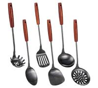 FJNATINH Ensemble d'ustensiles de cuisine en acier inoxydable 304 - 6 pièces de spatules pour wok, spatule, louche à soupe, écumoire, spatule ajourée, cuillère à spaghetti, grande cuillère