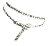 FJOADNVM Ceinture RivetéE Ceinture en cuir PU à œillets et rivets, porter soi-même, chaîne double cercle nouée, extra longue fine, avec trou DéCorer(WHITE)