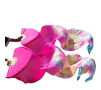 FJOADNVM Éventails Danse Orientale 1 ventilateur droit + gauche 5 tailles * 0,9 m (XX * 35") voile d'éventail en soie de danse du ventre peint à la main, mélange couleurs vertes(5,120cm-90cm)