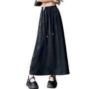 FJOADNVM Jupe en Satin pour Femme Chinese Style Satin Half Skirt Women's Plus Size Summer Thin A-Line Slimming Long Hip Concealing pour Les Femmes(Black,XL)