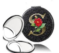 FJOADNVM Petit Miroir Maquillage 2pcs 2-Side Mirror Folding Magnifying Makeup Pocket Portable Beauty Cosmetic Tool Golden Flower Letter Pattern(Black-S)