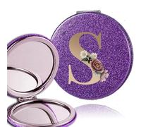 FJOADNVM Petit Miroir Maquillage 2pcs Compact 2 Sided PU Mirror Folding Flash Makeup Portable Cosmetic Pocket Magnifying Gold Letter Pattern(Purple-S)