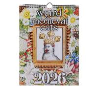 Fjquamitix Calendrier 2026 amusant avec chats médiévaux laids - Calendrier mensuel avec chats historiques étranges pour art mural, cadeau amusant pour les amateurs de chats et les amateurs d'histoire