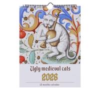 Fjquamitix Calendrier 2026 amusant avec chats médiévaux laids - Calendrier mensuel historique étrange avec chats pour art mural, cadeau amusant pour les amateurs de chats et les amateurs d'histoire