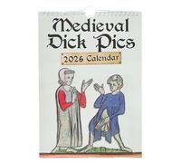 Fjquamitix Calendrier amusant 2026, calendrier mural médiéval 2026, cadeaux grossiers avec humour historique, art médiéval brut 2026, décoration de bureau audacieuse et ludique