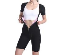 Fjquamitix Combinaison de sauna pour femme - Combinaison de sauna pour entraînement complet du corps - T-shirt pour femme - Pour minceur à la salle de sport, Extérieur noir, intérieur rose, S