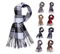 Fjquamitix - Écharpe tartan chaude classique pour l’hiver, écharpe à franges chaudes et coupe-vent en tartan, écharpe en cachemire écossais pour homme et femme, affaire décontractée, noir et blanc
