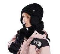Fjquamitix Ensemble bonnet, écharpe et gants d'hiver pour enfants, bonnet chaud en tricot thermique (avec cache-oreilles), cache-cou, moufles pour écran tactile avec doublure en polaire douce pour