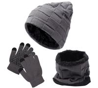 Fjquamitix Ensemble de bonnet, écharpe et gants de 3 pièces pour enfants, bonnet d'hiver en tricot doublé en polaire, cache-cou et gants à écran tactile pour filles et garçons, gris, taille unique