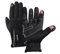 Fjquamitix Gants d'hiver thermiques imperméables avec capuchon de doigt, doublure en polaire noire, gants de pêche pour écran tactile pour homme et femme avec fermeture éclair, adaptés pour la