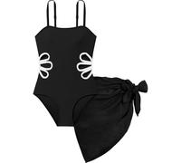 Fjquamitix Maillot de bain une pièce pour fille avec jupe cache-maillot de bain à bretelles réglables, Noir , 15-16 ans