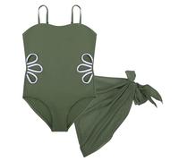 Fjquamitix Maillot de bain une pièce pour fille avec jupe cache-maillot de bain à bretelles réglables, vert militaire, 15-16 ans
