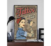 FJQWKLF Affiche en métal « Tatouage IsCrime » - Plaque en métal vintage chic - Décoration murale rétro pour bar - 30,5 x 40,6 cm