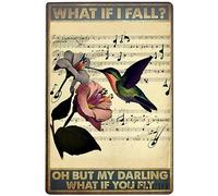 FJQWKLF Art mural en forme de fleur de colibri What If I Fall Oh But My Darling - Peinture murale moderne pour salon, ferme, décoration murale vintage en métal - 30,5 x 40,6 cm