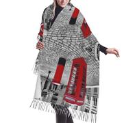 FJQWKLF Écharpe à franges en cachemire imprimé cabine téléphonique rouge de Londres, douce et chaude, grande couverture, châle pour cadeau