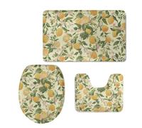 FJQWKLF Ensemble de Tapis de Salle de Bain Citron 3 pièces en Mousse à mémoire de Forme Douce avec Housse de siège de Toilette antidérapante et absorbante et Tapis en Forme de U