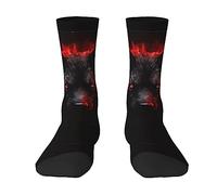 FJQWKLF Loup rouge avec des yeux brûlants Chaussettes longues amusantes pour la course à pied, le cyclisme, l'athlétisme pour femmes et hommes