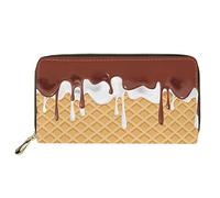 FJQWKLF Modèle de crème glacée avec Portefeuilles en Cuir pour Femmes Longue Pochette pour Dame Filles Pince à Billets en Plein air Porte-Carte de téléphone Fermeture éclair Autour