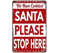 FJQWKLF Nous avons des cookies Père Noël, arrêtez-vous ici, joyeux Noël (2) Panneaux muraux rétro en tôle drôle 8x12 pouces