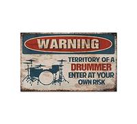FJQWKLF Panneau métallique d'avertissement de batterie, décor de Club Vintage, territoire d'un batteur, affiche en étain, Plaque de décoration murale pour salle de musique à domicile, 12x16 pouces