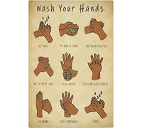 FJQWKLF Panneaux métalliques « Lavez-vous les mains » Décoration murale Comment se laver les mains Affiches rétro Éducation des enfants Maison Chambre Toilettes École 20 x 30 cm