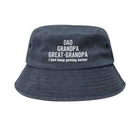 FJQWKLF Papa Grand-père arrière Grand-père Je Continue de m'améliorer Chapeau Seau Hommes Cowboy pêcheur Chapeau Femmes Chapeau de Soleil Noir