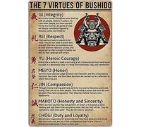 FJQWKLF Plaque en métal Bushido Knowledge, Les 7 vertus du Bushido, affiche d'information, arts martiaux, gym, club, école, décoration murale, 20 x 30 cm