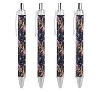 FJQWKLF Stylo à bille rétractable motif berger allemand et fleurs, pointe fine de 0,5 mm, corps rond flexible pour un confort d'écriture optimal, 1 pièce