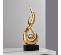 FJSPERM Décoration dorée moderne - Statue de flamme - Décoration pour salon - Statue minimaliste - Accents d'art abstrait - Sculpture - Décoration pour salle à manger, bureau, table basse - Pièce