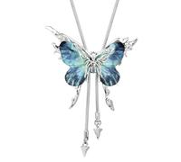 FJTNSQXSZ Collier long en argent avec pendentif papillon bleu pour femme, 37.5 inches, Acier allié, Pas de gemme