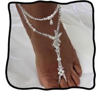 FJTNSQXSZ Lot de 2 bracelets de cheville pieds nus en cristal blanc avec étoile de mer et perles de plage pour femme, taille unique, Acier allié, Pas de gemme
