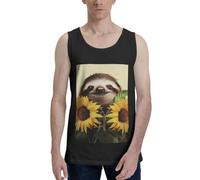 FJWSLCH Débardeur pour homme, coupe classique, sans manches, à séchage rapide, t-shirt d'été motif paresseux tournesol, noir, Taille L
