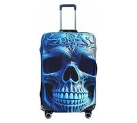 FJWSLCH Housse de bagage à motif tête de mort bleue 3D pour valise, approuvée par la TSA élastique, anti-rayures, housse de protection lavable pour bagages de 45,7 à 81,3 cm, Noir , L