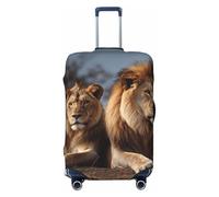 FJWSLCH Housse de bagage Two Lions pour valise approuvée par la TSA - Élastique - Anti-rayures - Lavable - Convient aux bagages de 45,7 à 81,3 cm, Noir , S