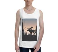 FJWSLCH Moose Mountain Pine Tree Débardeur pour homme, coupe classique, sans manches, chemise de sport à séchage rapide, t-shirt d'été, Blanc, S