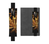 FJWSLCH Porte-stylo réglable avec bande élastique en cuir PU pour stylo à couverture rigide pour journaux, porte-crayons cannabis doré pour ordinateur portable, peut contenir 2 à 3 stylos, noir, Noir