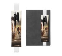 FJWSLCH Porte-stylo réglable avec bande élastique - En cuir synthétique - Pochette pour stylo - Pour journal intime - Chien et cheval - Peut contenir 2 à 3 stylos - Noir, blanc, Taille unique