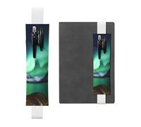 FJWSLCH Porte-stylo réglable avec bande élastique - En cuir synthétique - Pochette pour stylos à couverture rigide - Pour journal - Aurore boréale - Peut contenir 2 à 3 stylos - Blanc