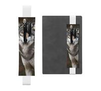 FJWSLCH Porte-stylo réglable avec bande élastique - En cuir synthétique - Pour journaux à couverture rigide - Loup gris sauvage - Peut contenir 2 à 3 stylos - Blanc