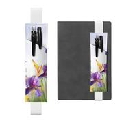 FJWSLCH Porte-stylo réglable avec bande élastique en cuir synthétique pour journaux, fleurs d'iris et papillons, peut contenir 2 à 3 stylos, noir, blanc, Taille unique