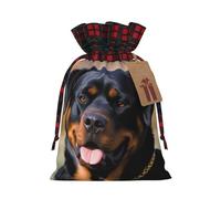 FJWSLCH Rottweiler Sacs cadeaux de Noël réutilisables avec cordon de serrage pour petits sacs à friandises de Noël avec étiquettes nominatives Motif écossais